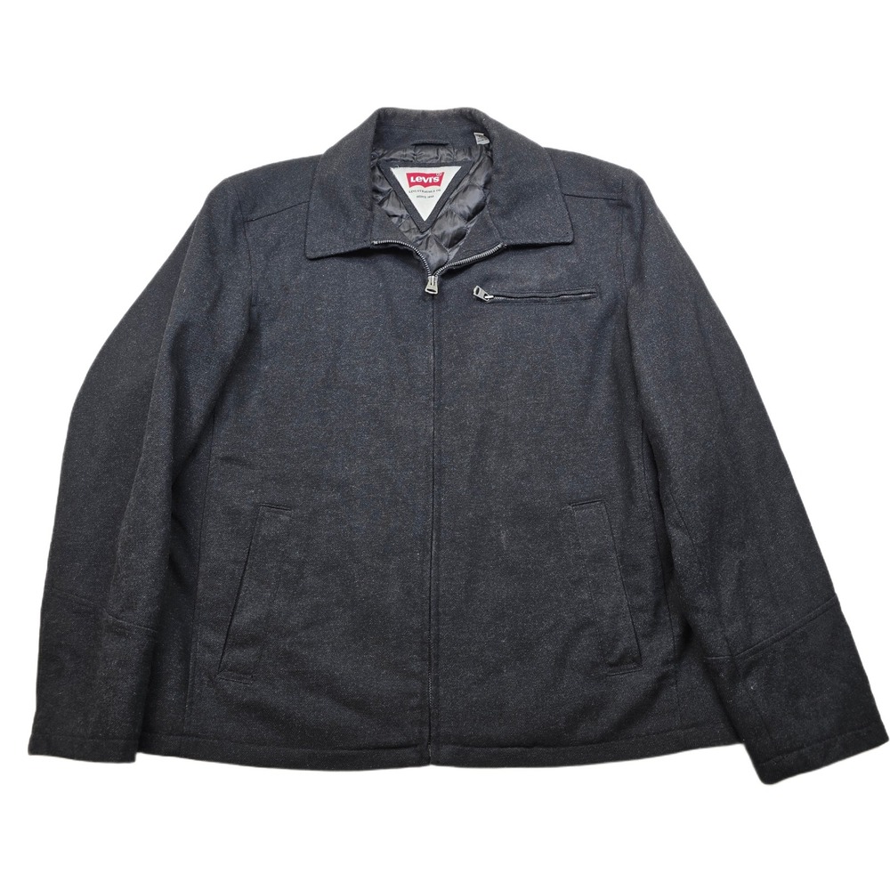 Levi Strauss Wool Bomber Jacket Mens XL Dark Gray‎ Zip Quilted Lined